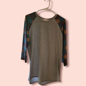 Lularoe Randy NWOT teal arms with fall leaf colors grey center